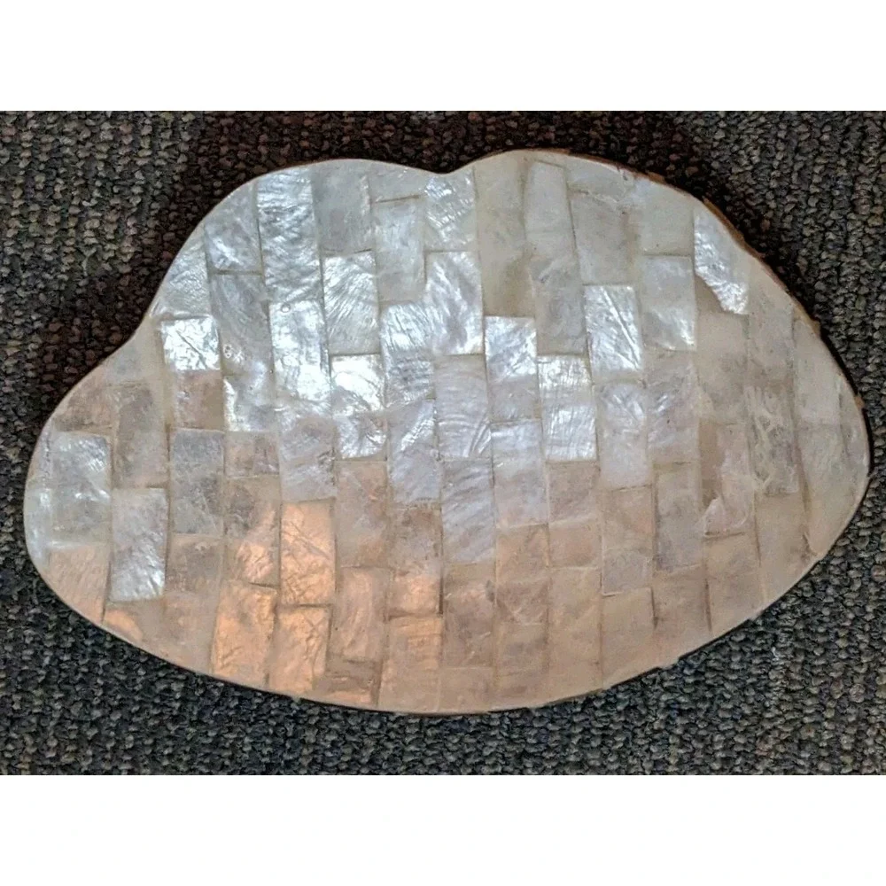 Mother of Pearl and Coconut Mosaic Tile Inlay Trinket Dish Bowl Iridescent
